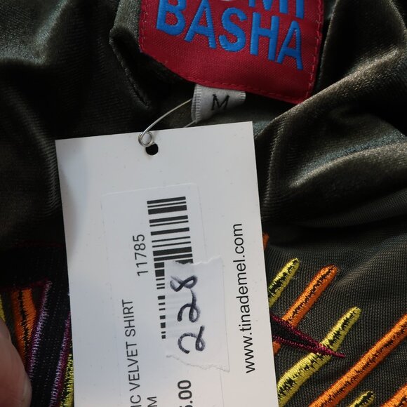 NWT Womens Romi Basha Cosmic Green Multicolor Boho Chic Velvet Shirt Top M - Picture 11 of 11